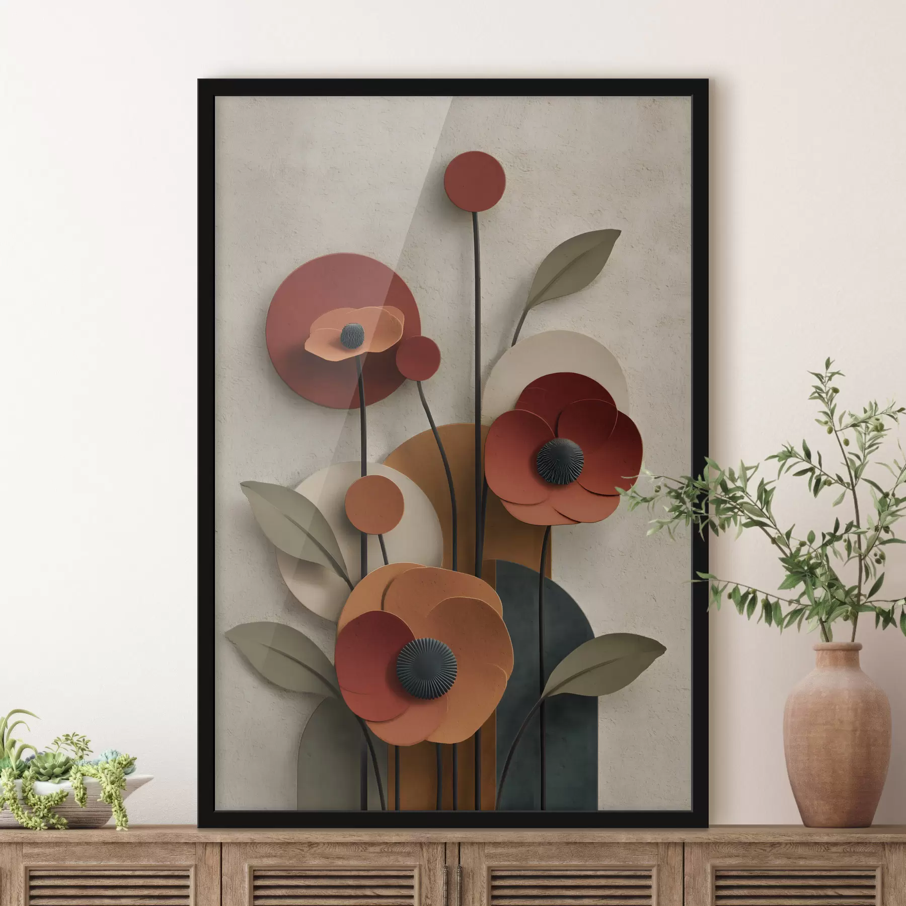 fototapet flori într-un stil simplificat, cu efect de volum f48293