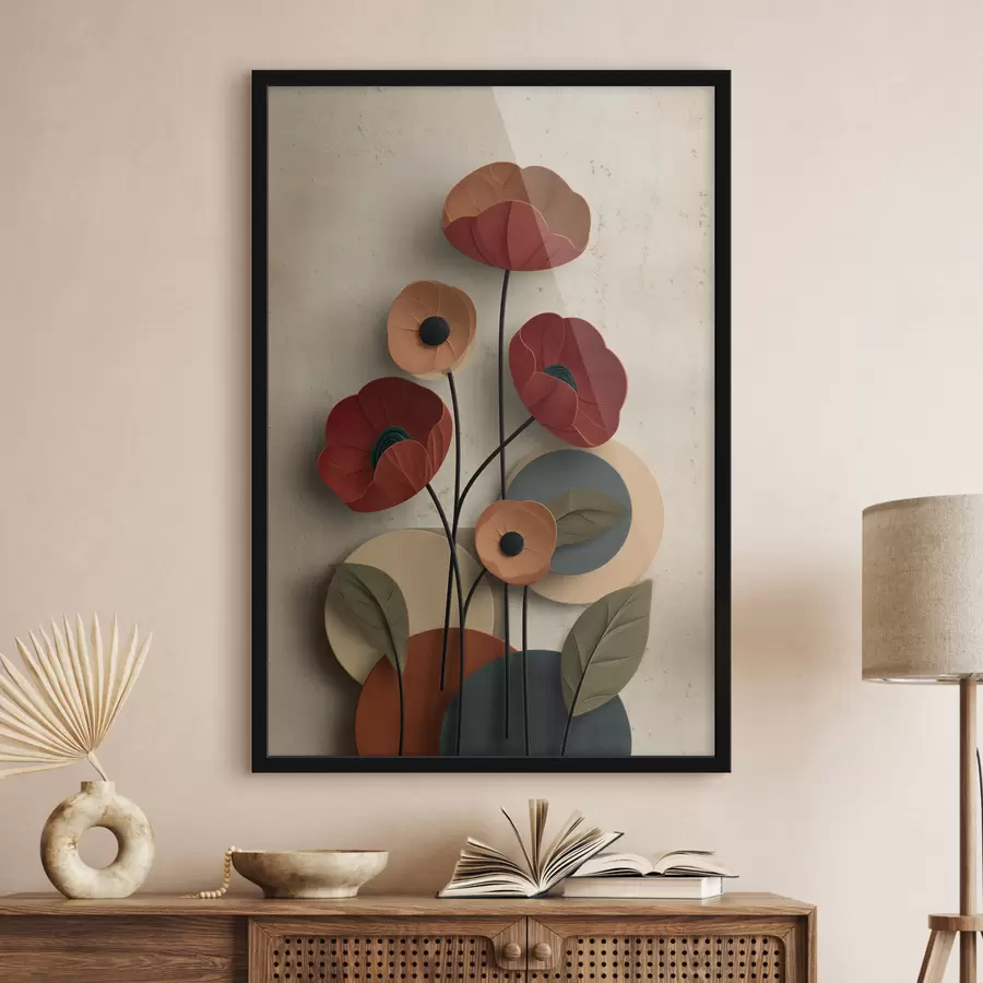 fototapet flori într-un stil simplificat, cu efect de volum f48294