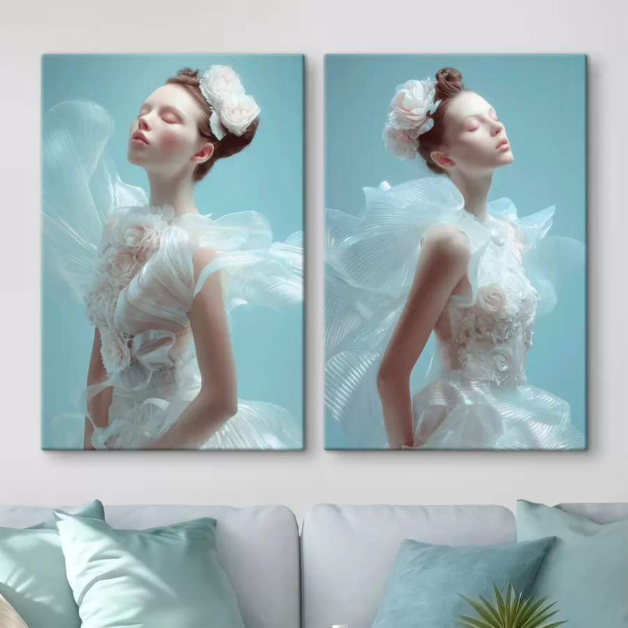 fototapet o fată delicată într-o rochie albă m30175