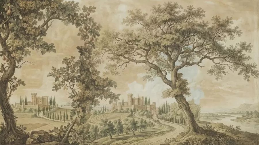 fototapet Peisaj pastoral în stil brodat w05359