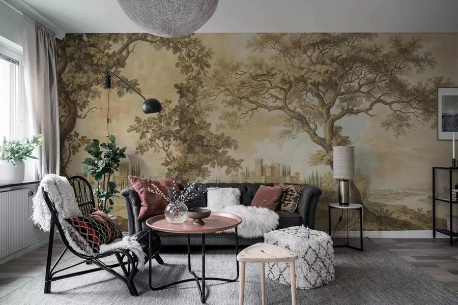 fototapet Peisaj pastoral în stil brodat w05359