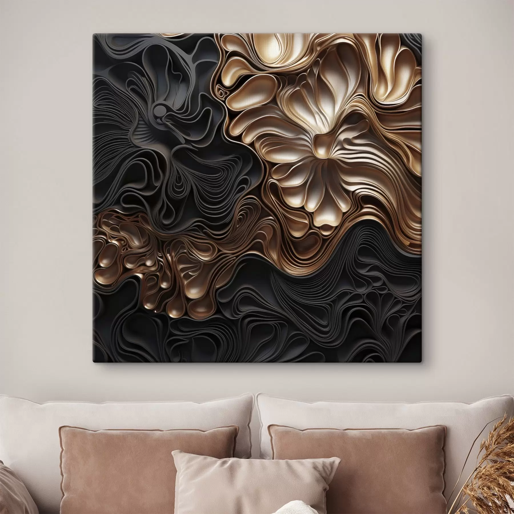Tablouri Forme abstracte, fluide și organice, de culoare închisă, care creează o artă modernă plină de textură s48383
