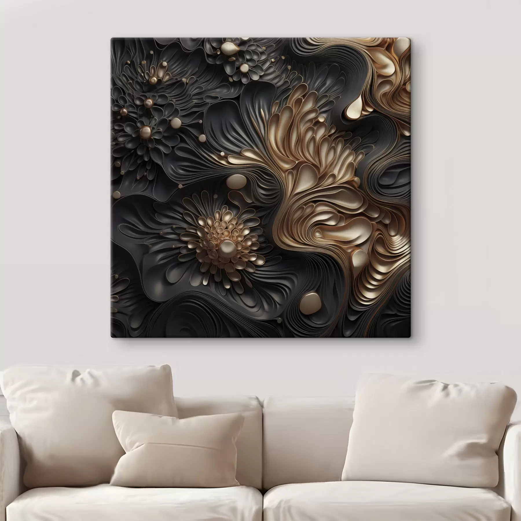 Tablouri Forme abstracte, fluide și organice, de culoare închisă, care creează o artă modernă plină de textură s48384
