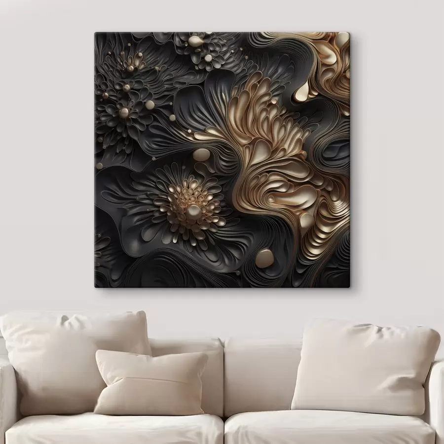 Tablouri Forme abstracte, fluide și organice, de culoare închisă, care creează o artă modernă plină de textură s48384