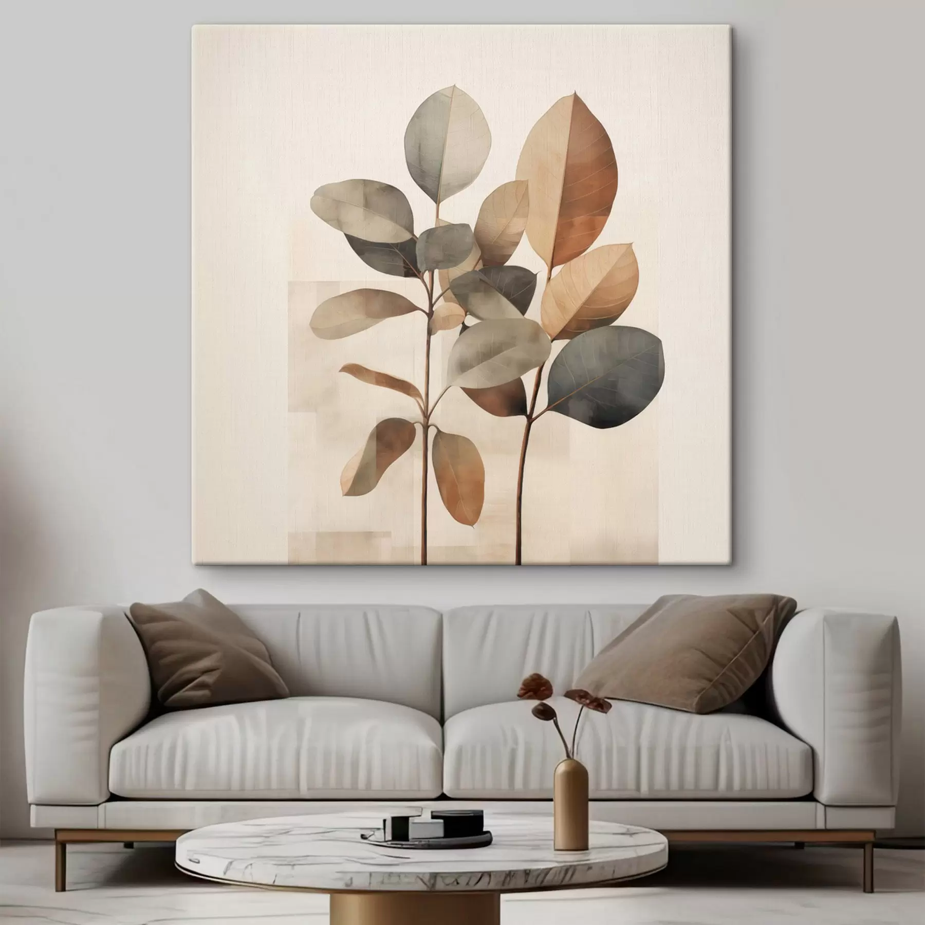 Tablouri Plante înalte cu frunze ovale, în nuanțe discrete, cu forme dreptunghiulare abstracte s48413