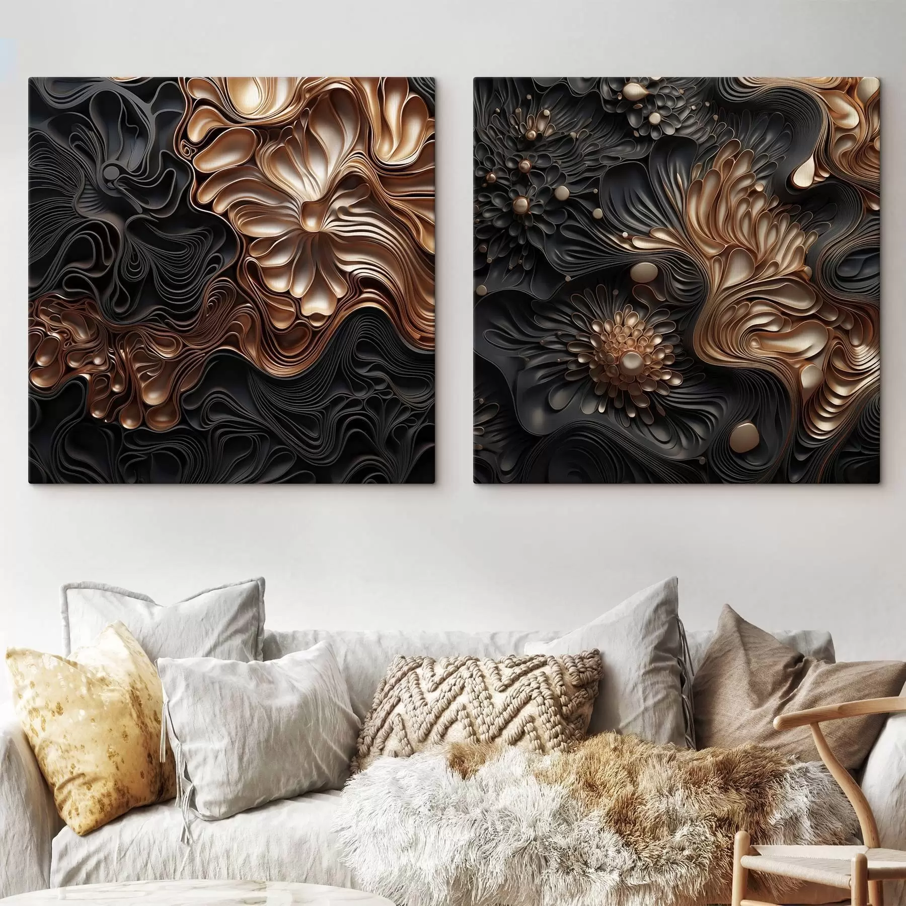 Tablouri Forme abstracte, fluide și organice, de culoare închisă, care creează o artă modernă plină de textură m30196