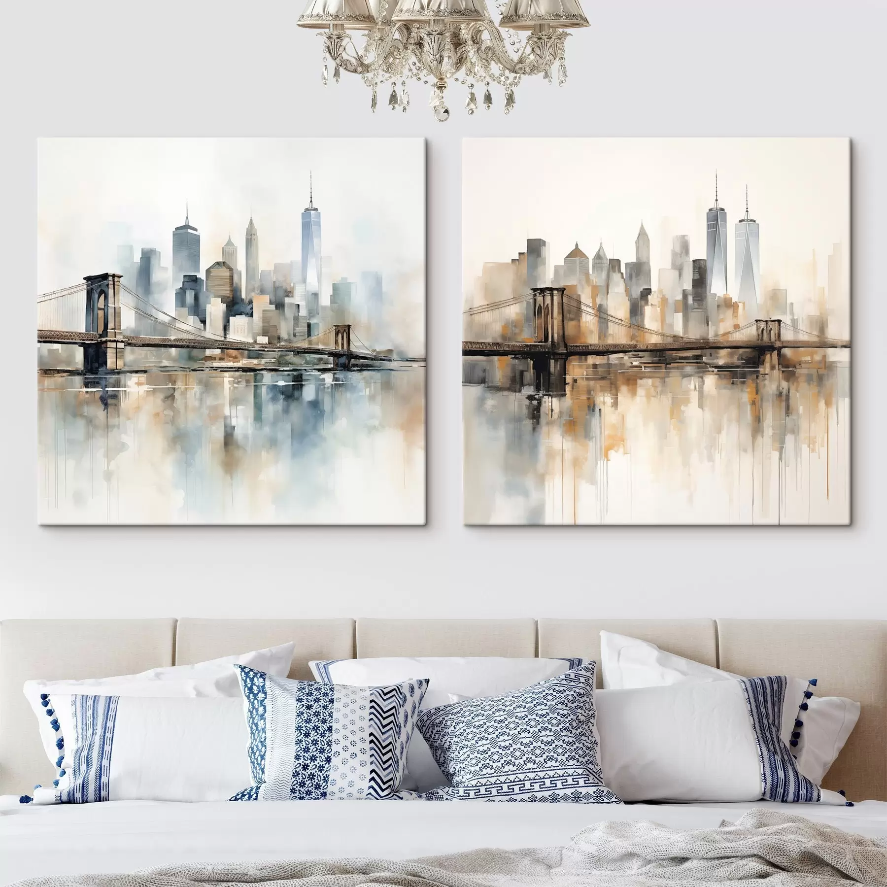 Tablouri Silueta abstractă a orașului, în stilul picturii în acuarelă m30207