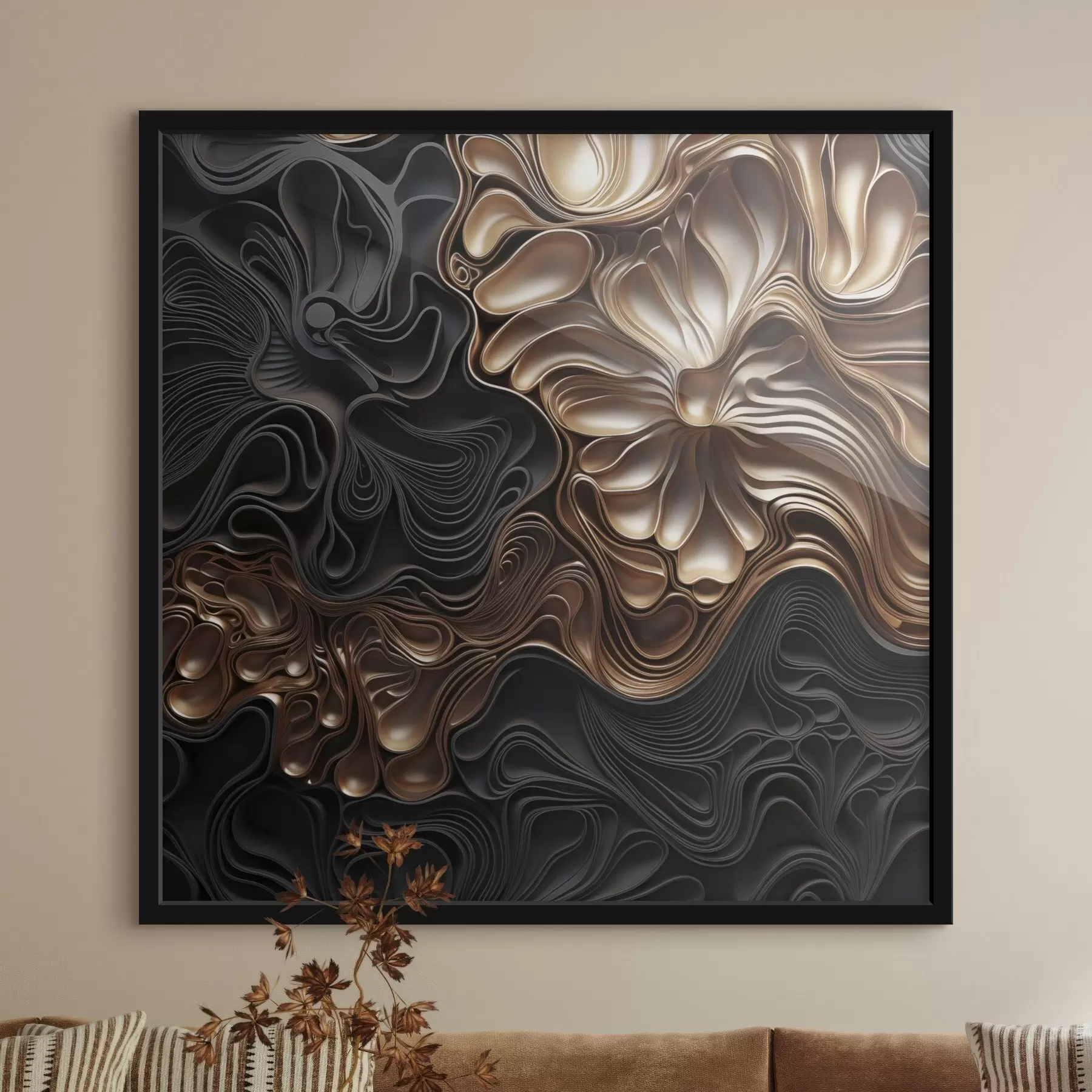 fototapet Forme abstracte, fluide și organice, de culoare închisă, care creează o artă modernă plină de textură f48383