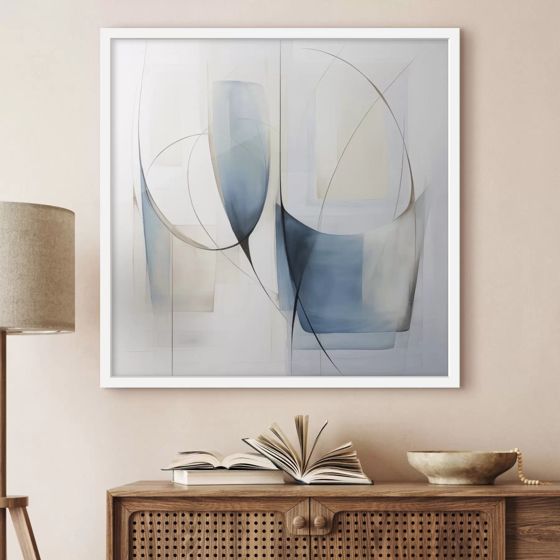 fototapet Compoziție abstractă minimalistă cu forme albastre și bej f48403