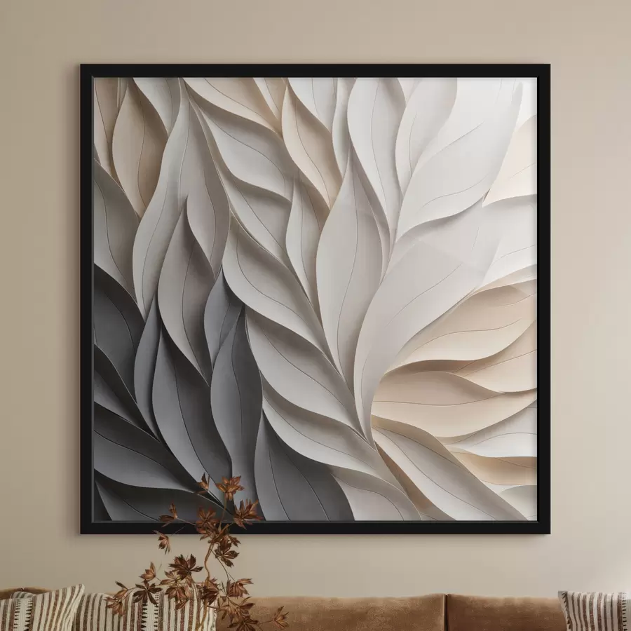 fototapet Un model abstract cu frunze suprapuse, cu textură, în nuanțe neutre de bej, crem și gri f48407