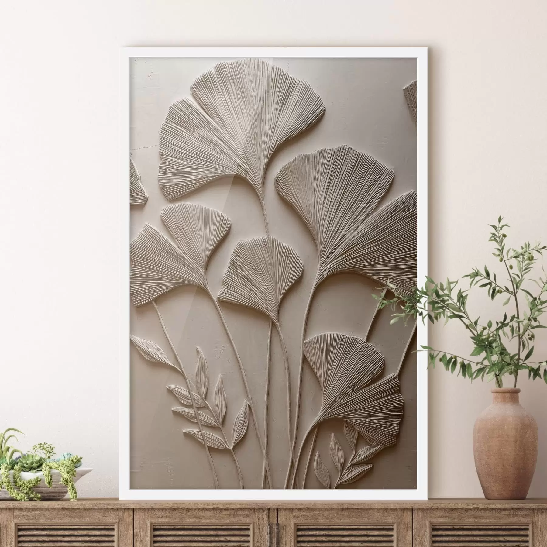 fototapet Relief decorativ cu frunze f48448
