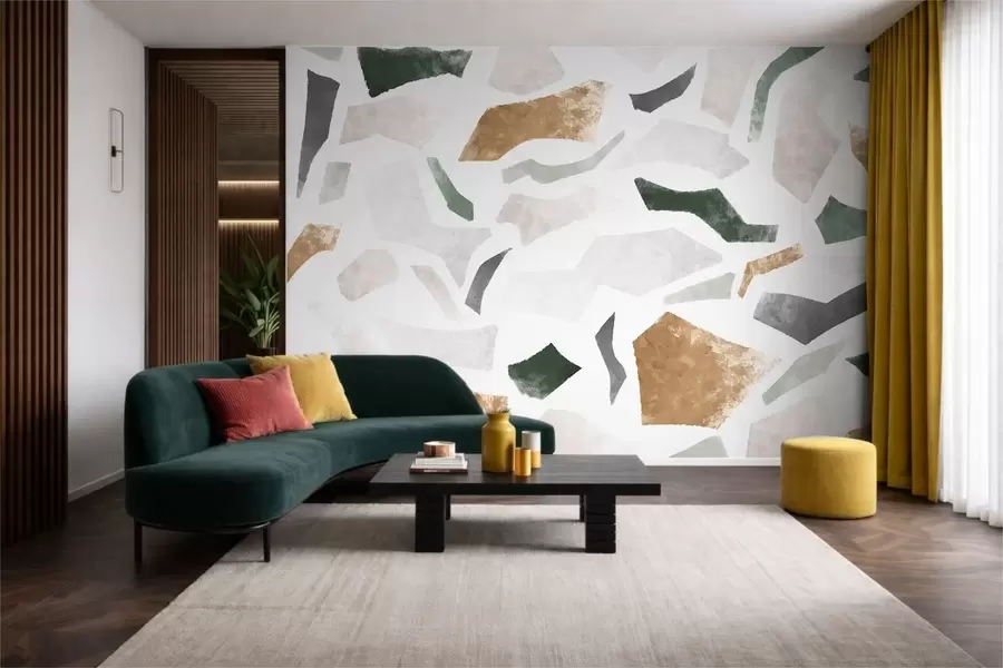 fototapet Fragmente abstracte cu textură, în nuanțe de verde și bej w05146