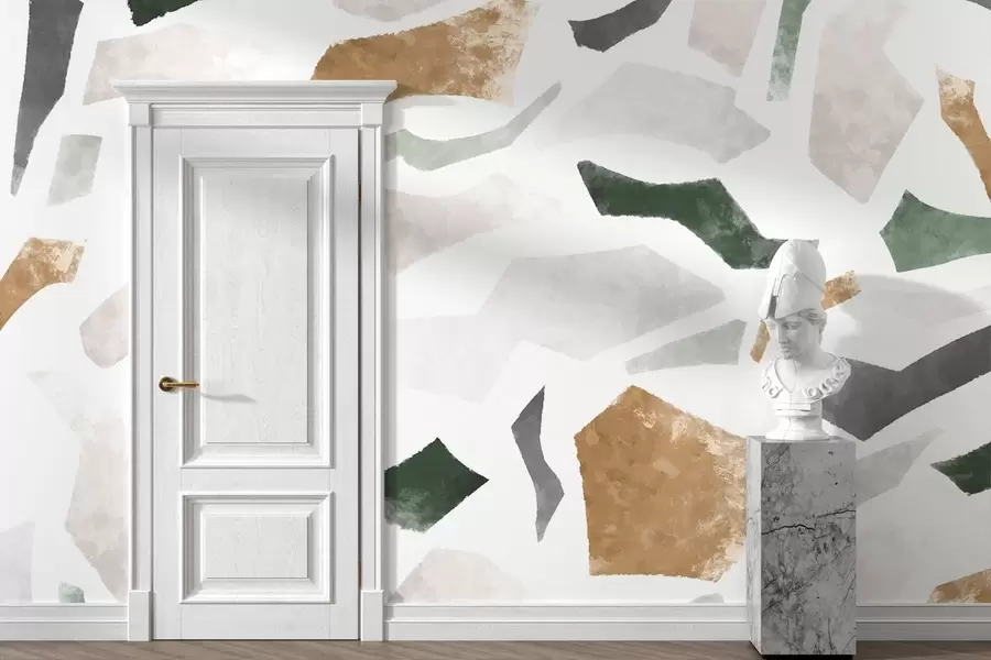 fototapet Fragmente abstracte cu textură, în nuanțe de verde și bej w05146