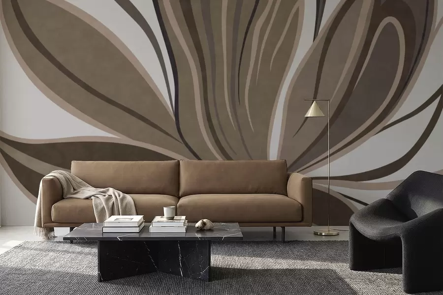 fototapet Floare stilizată cu linii fluide în nuanțe de maro w05147