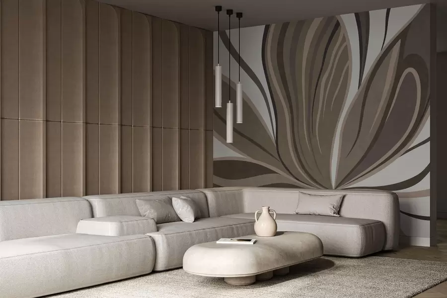 fototapet Floare stilizată cu linii fluide în nuanțe de maro w05147