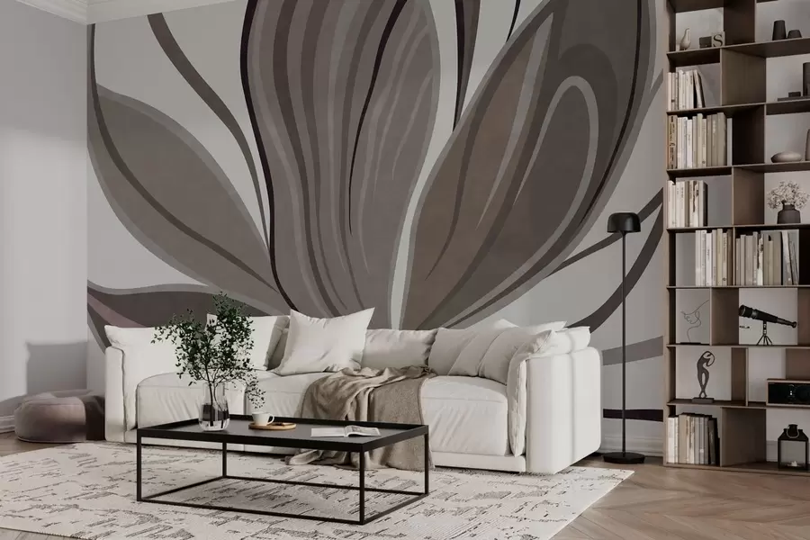 fototapet Floare abstractă cu linii delicate, în nuanțe de gri-bej w05147v1