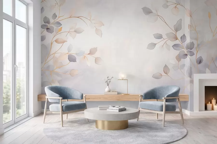 fototapet Ramuri cu frunze delicate pe un fundal estompat w05296