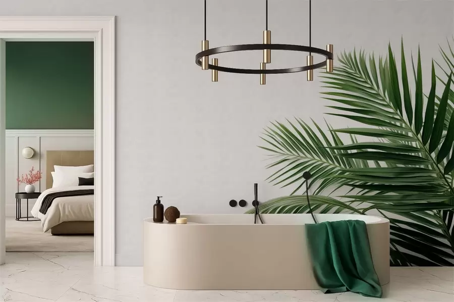 fototapet Frunze verzi de palmier pe un fundal deschis w05391