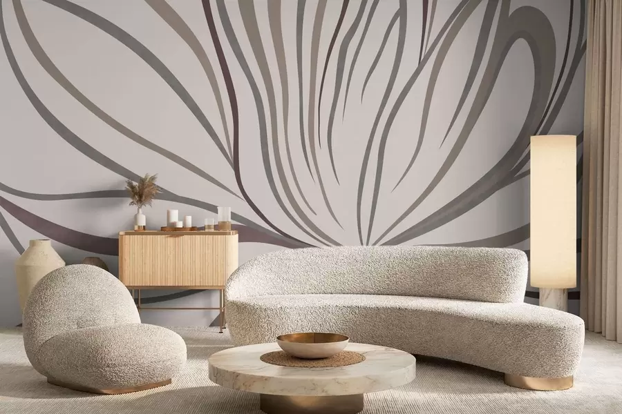 fototapet Floare abstractă cu linii în nuanțe de gri și roz w05392