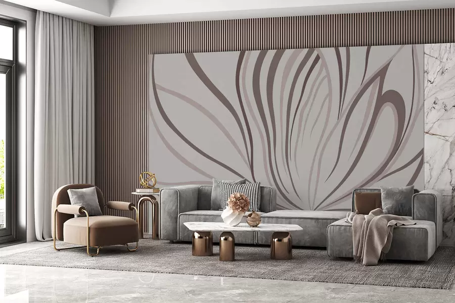 fototapet Floare stilizată cu linii delicate, în nuanțe de roz-bej w05392v1