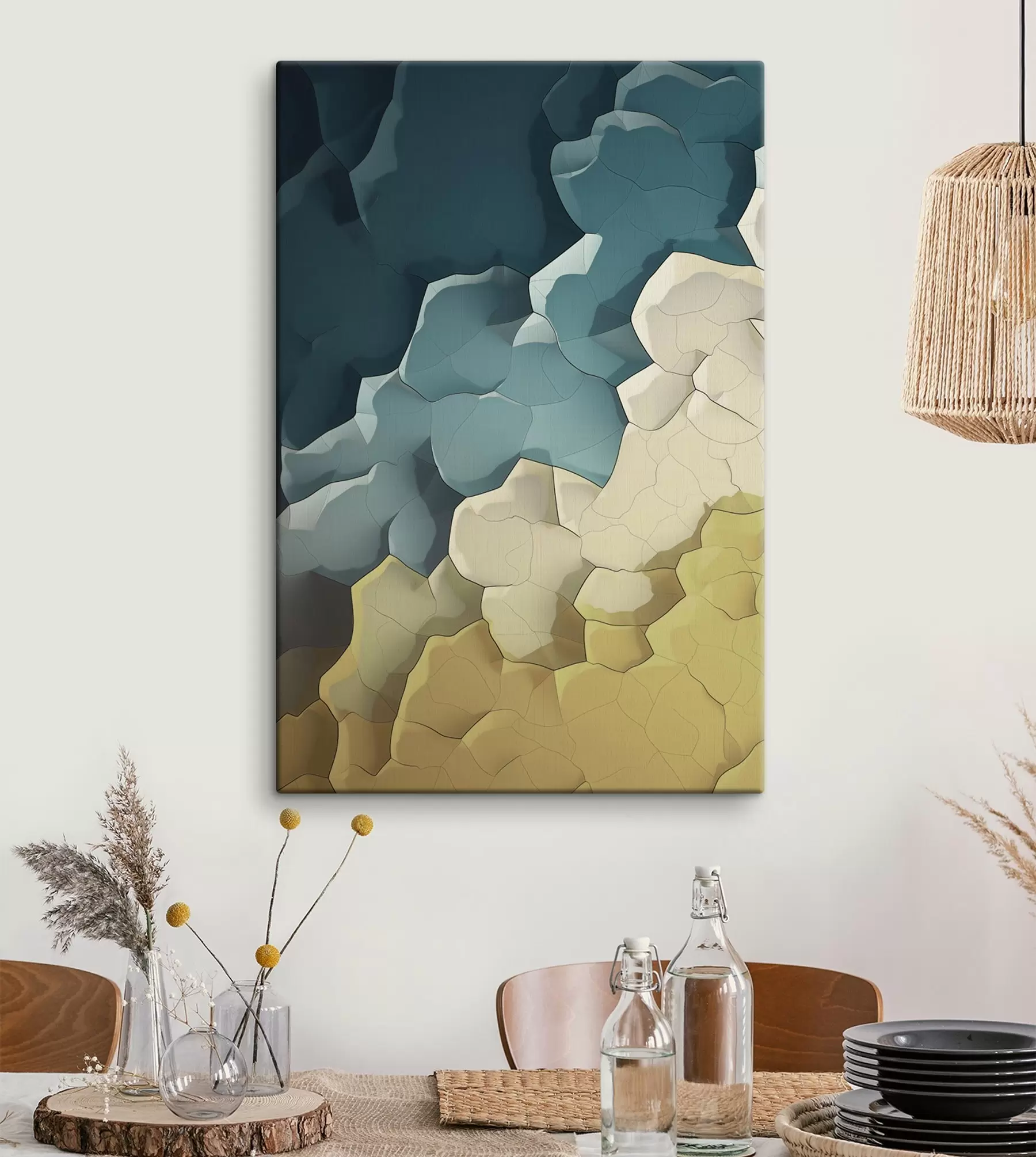 Tablouri Abstracție în nuanțe de bej și turcoaz, artă geometrică s48477