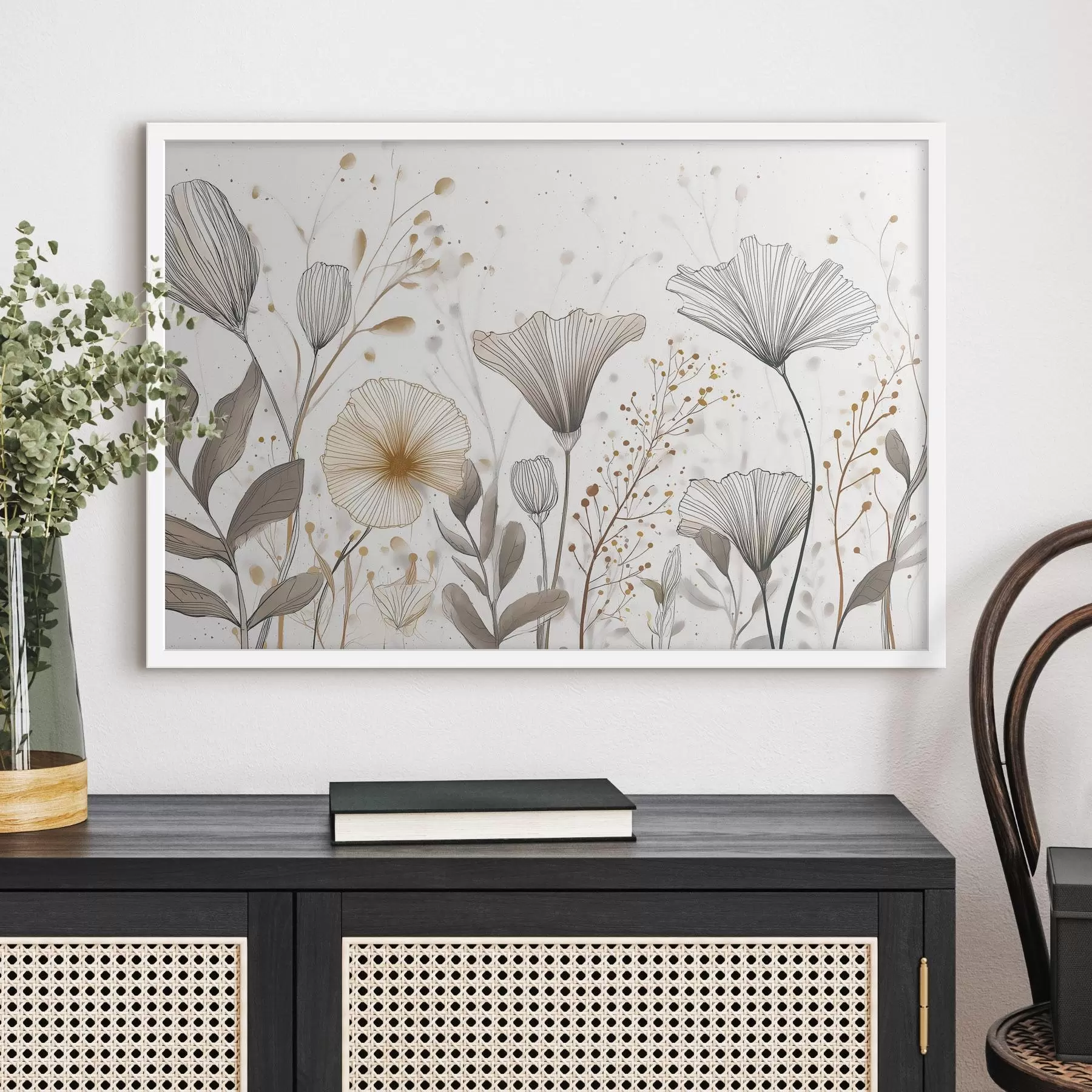 fototapet Flori și ierburi stilizate, minimalism f48484