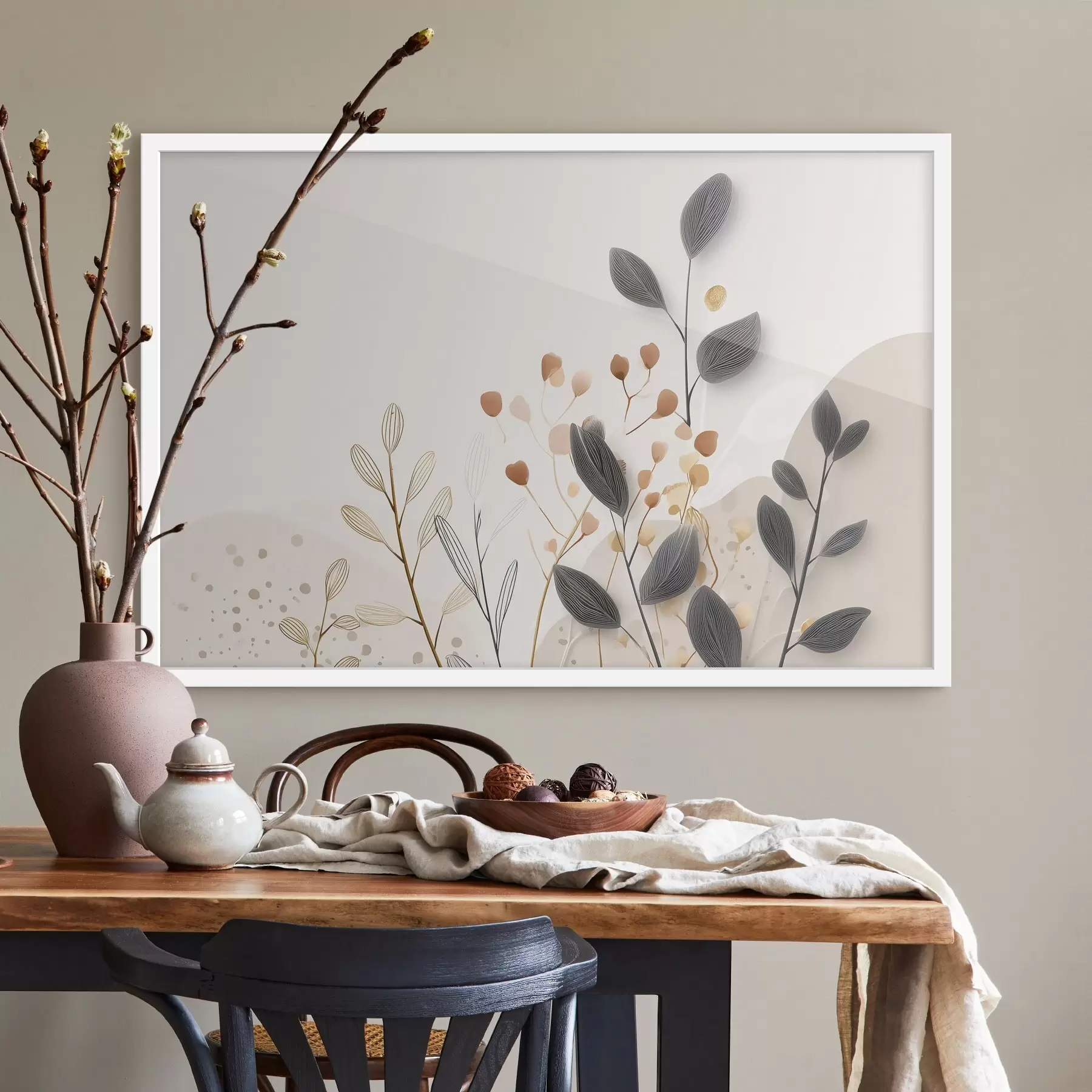 fototapet Botanică, minimalism, frunze bej f48485