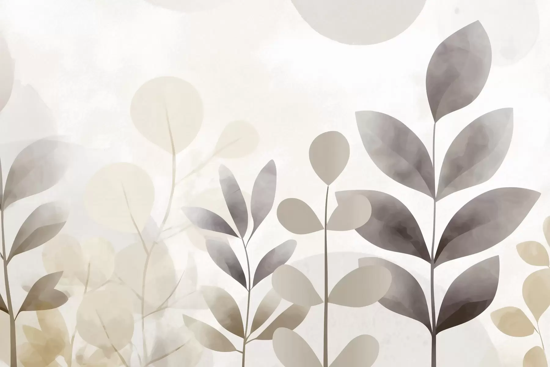 fototapet Siluete de frunze în nuanțe de bej și gri, minimalism f48487