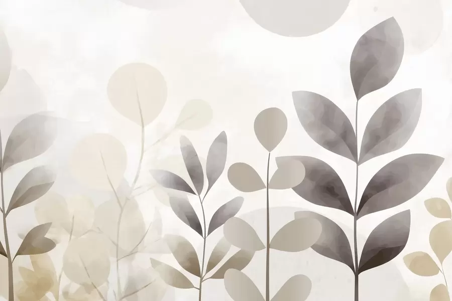 fototapet Siluete de frunze în nuanțe de bej și gri, minimalism f48487