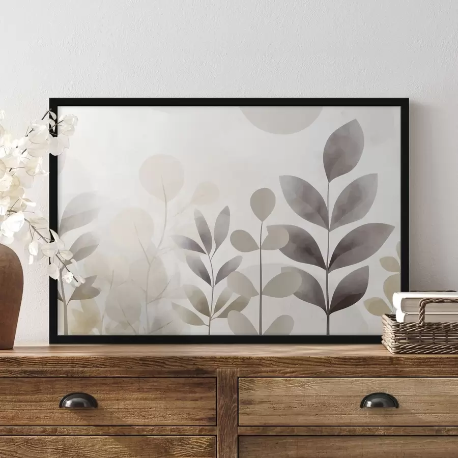 fototapet Siluete de frunze în nuanțe de bej și gri, minimalism f48487