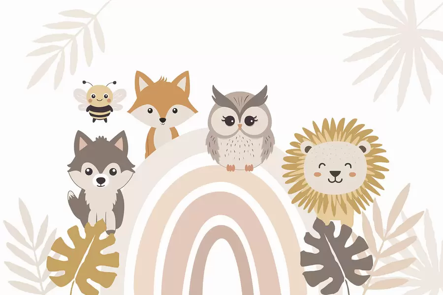 fototapet Animale drăguțe lângă curcubeu w05399