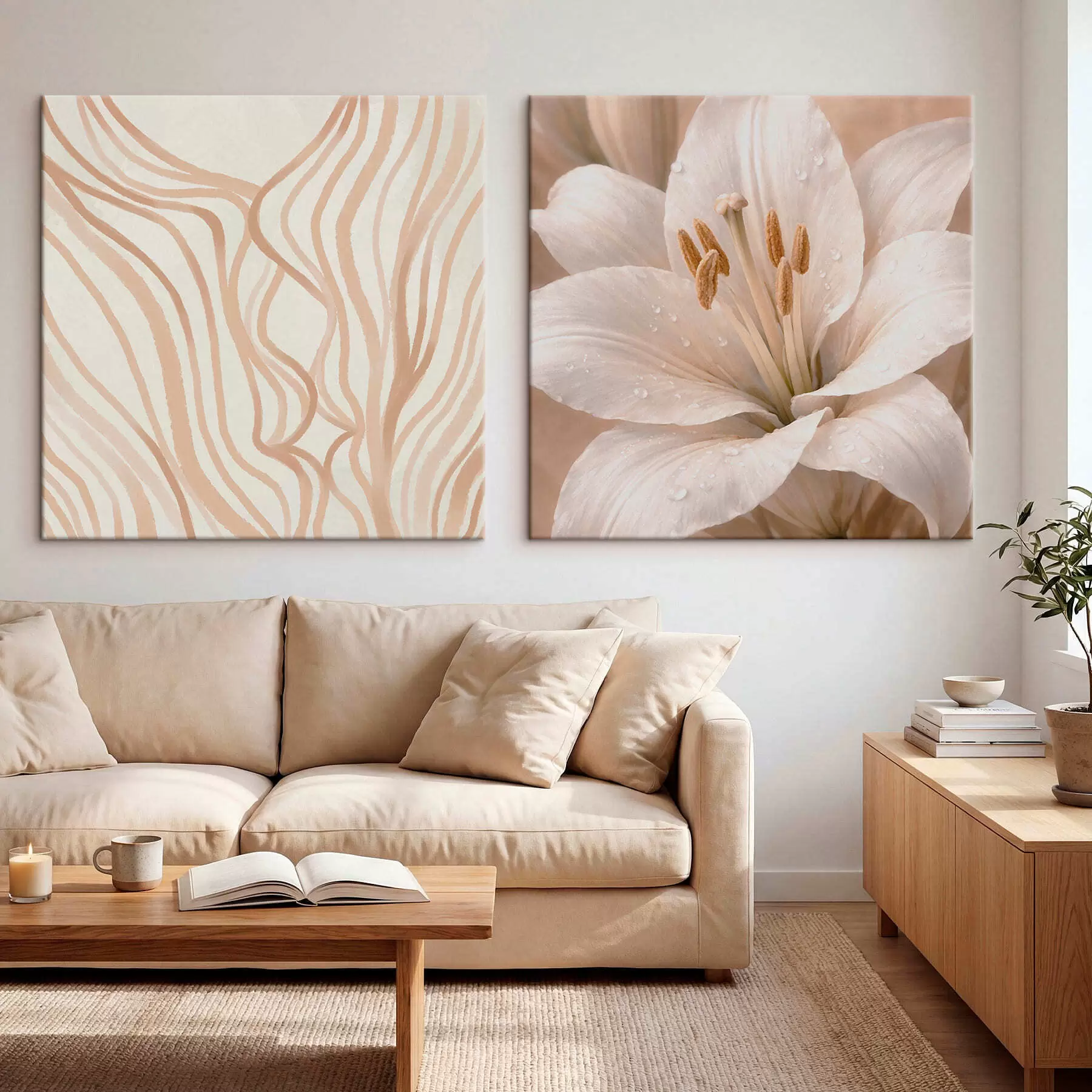 Tablouri Diptych cu flori și forme abstracte m30236