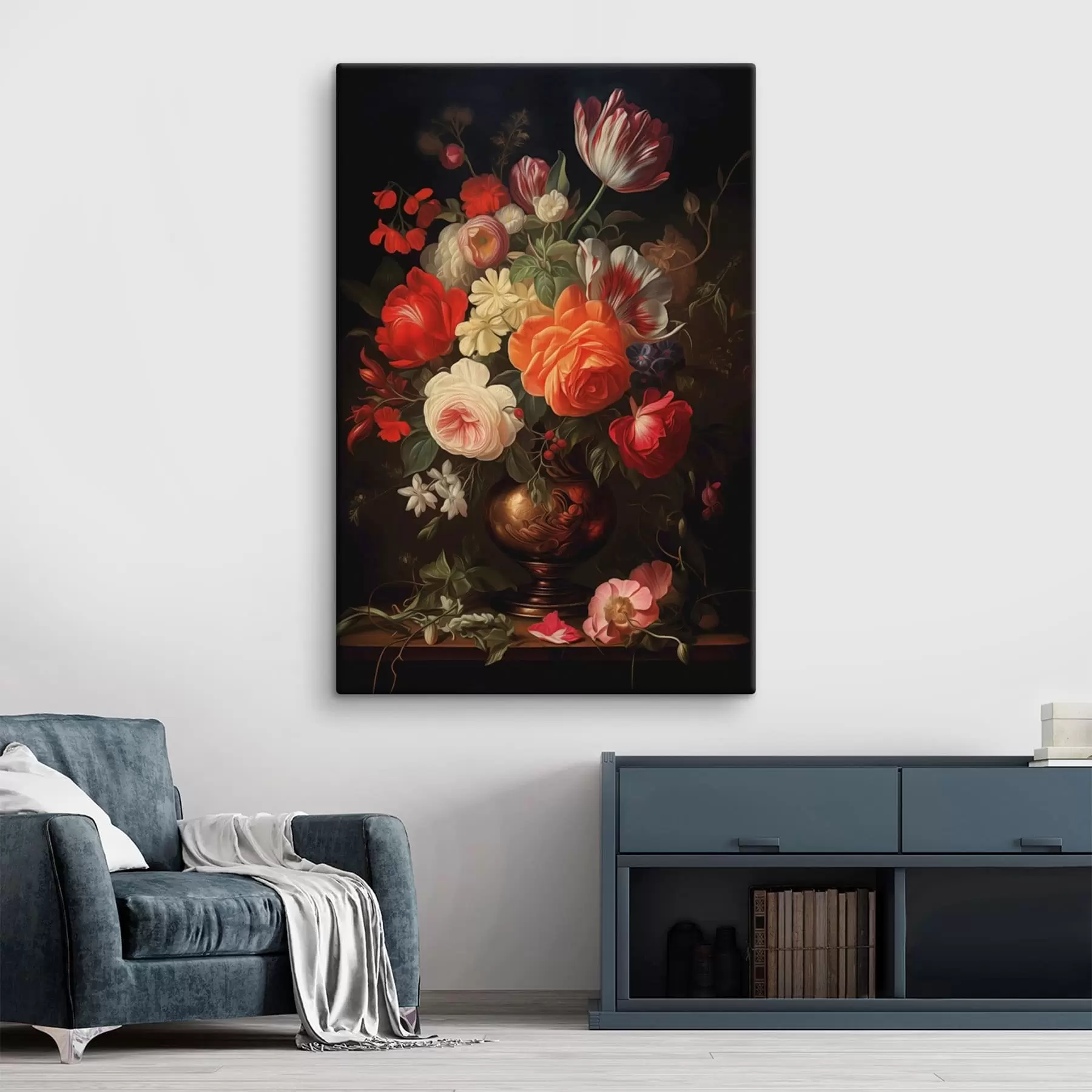Tablouri Buchet de flori într-o vază pe un fundal întunecat s48351