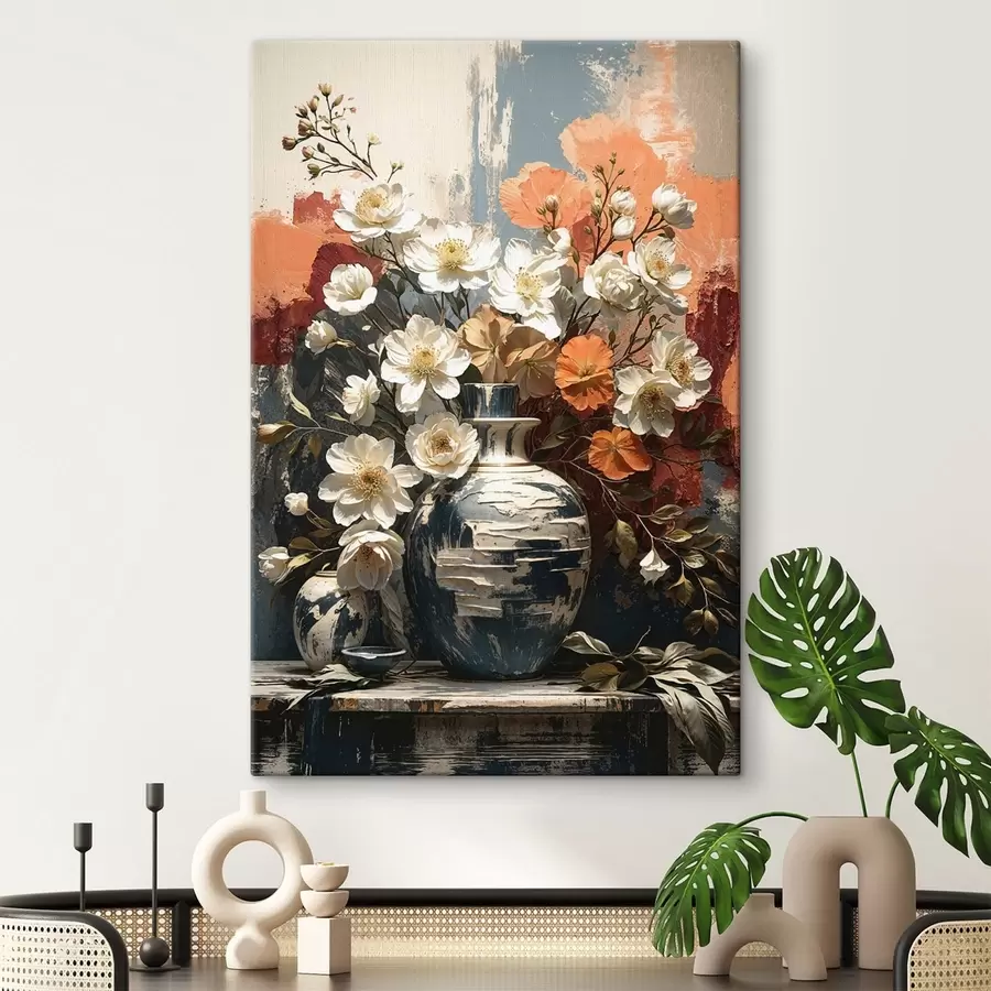 Tablouri Flori în vaze pe fundalul unui perete cu textură s48360