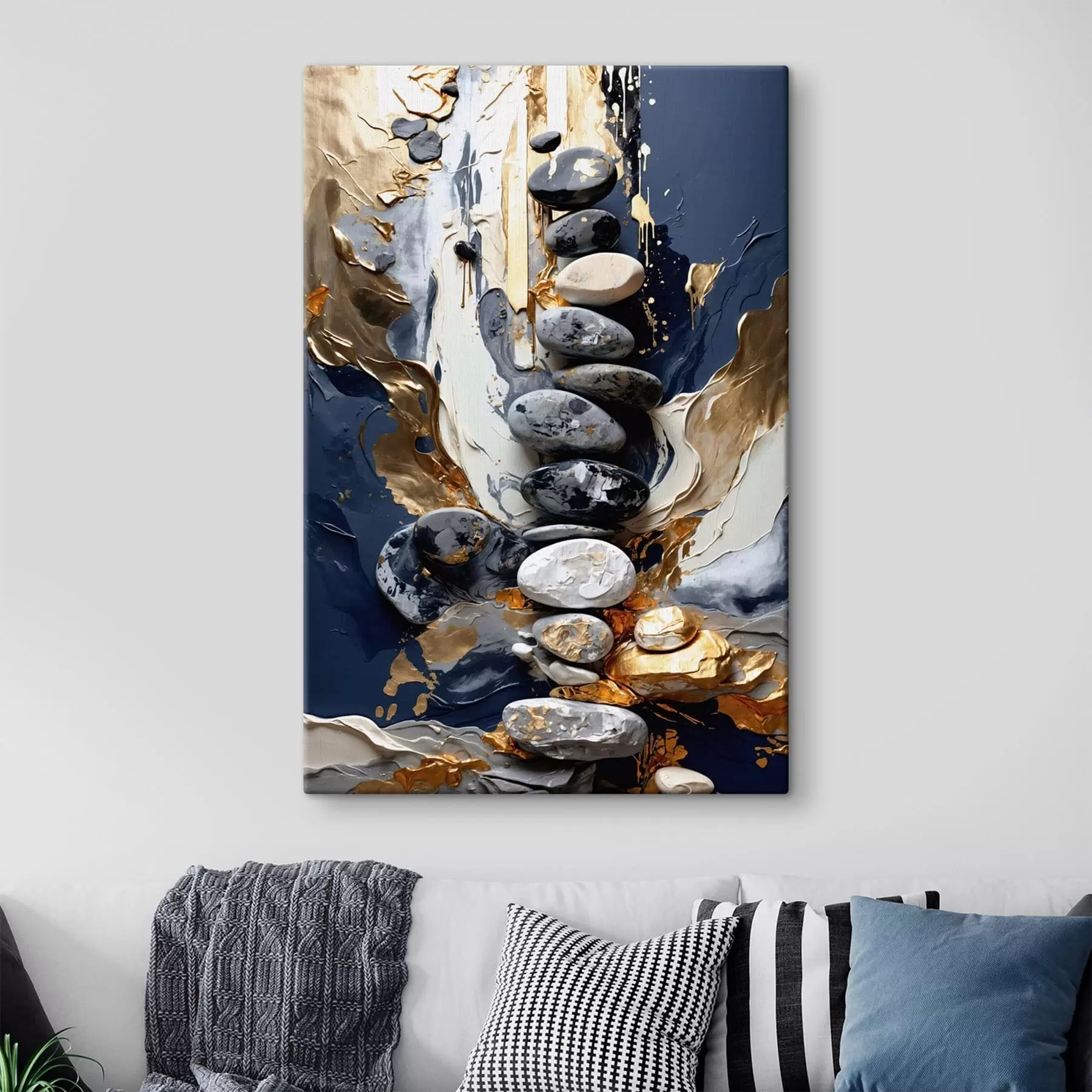 Tablouri Compoziție abstractă cu pietre și tușe texturate s48362