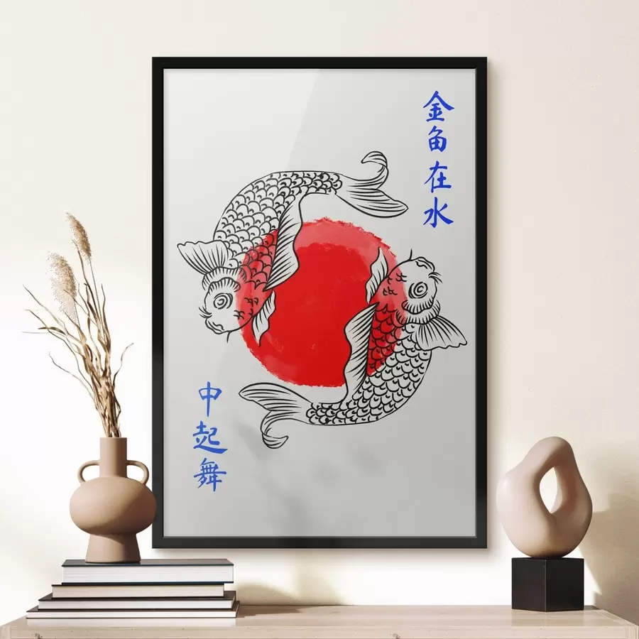 fototapet Doi pești ornamentali în jurul unui cerc roșu f48033