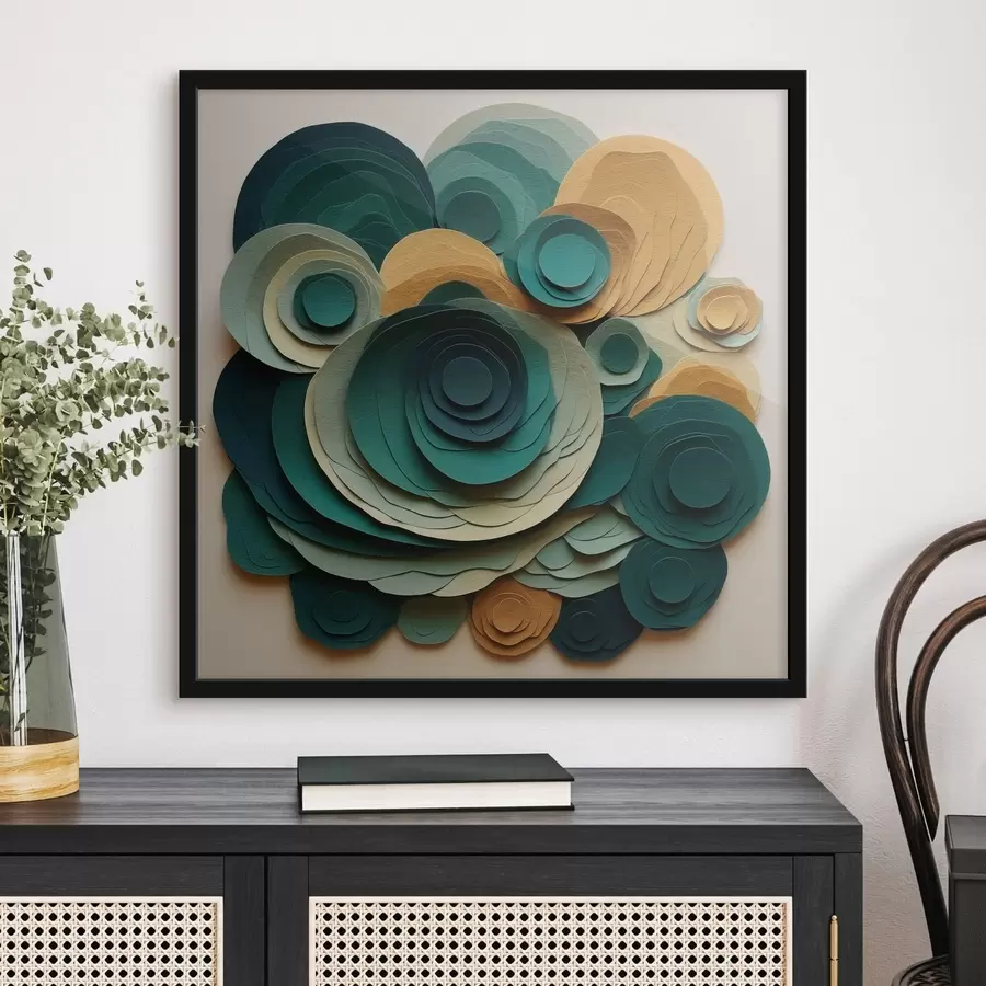 fototapet Cercuri din hârtie stratificată în nuanțe de verde și bej f48332