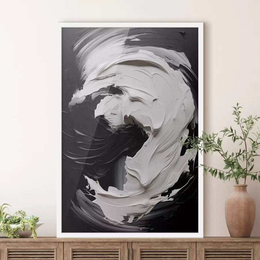 fototapet Contururi abstracte, alb-negru, cu textură f48333