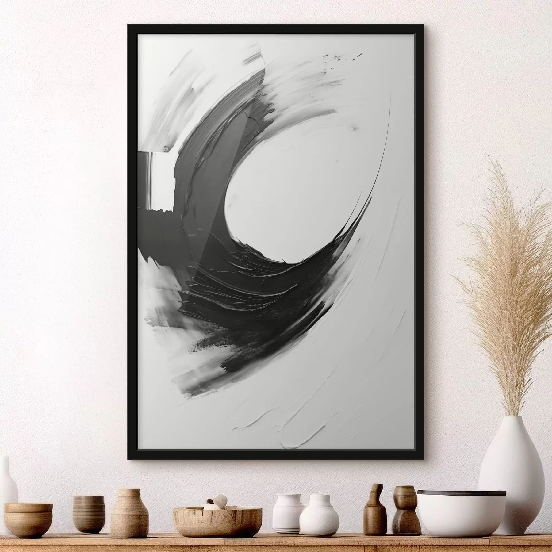 fototapet Contur negru abstract realizat cu pensula pe un fundal deschis f48340