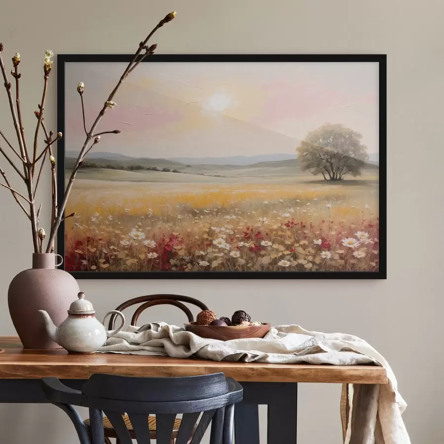 fototapet Peisaj cu un câmp de flori și un copac la orizont f48355