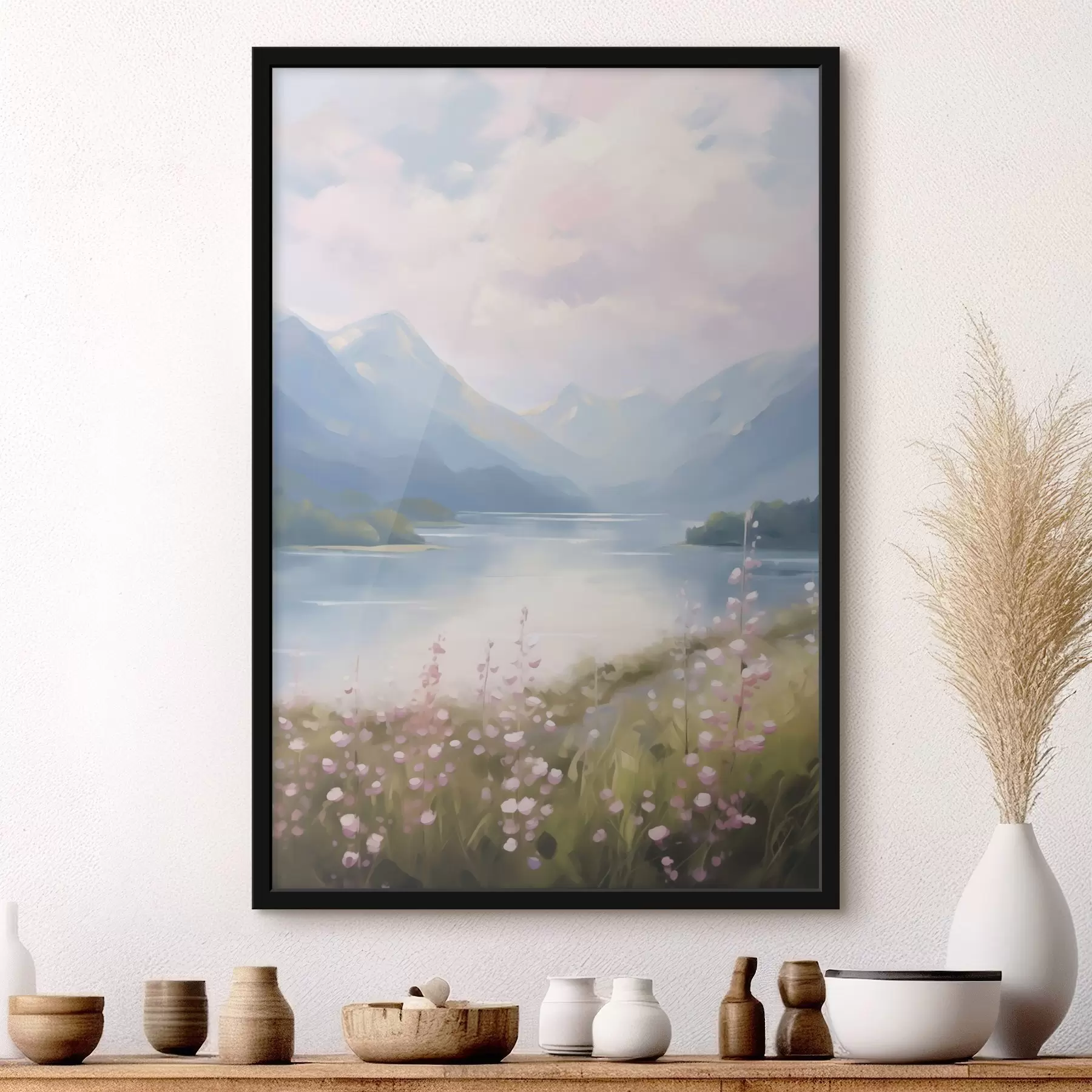 fototapet Pictură reprezentând un lac de munte f48504