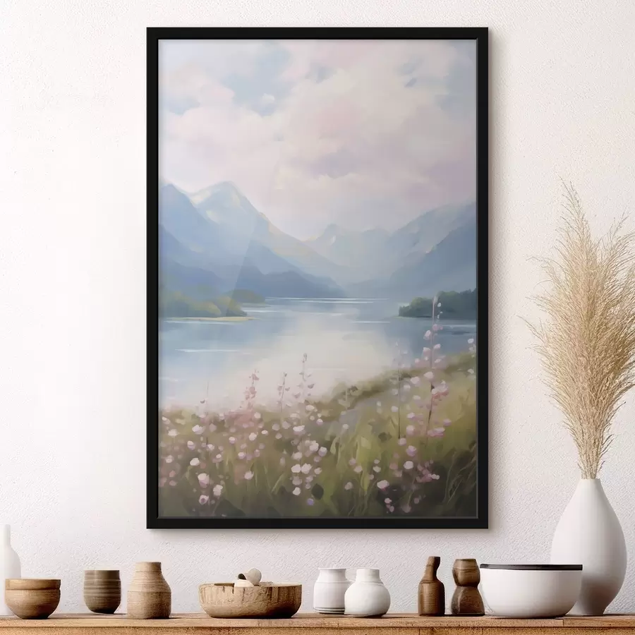 fototapet Pictură reprezentând un lac de munte f48504