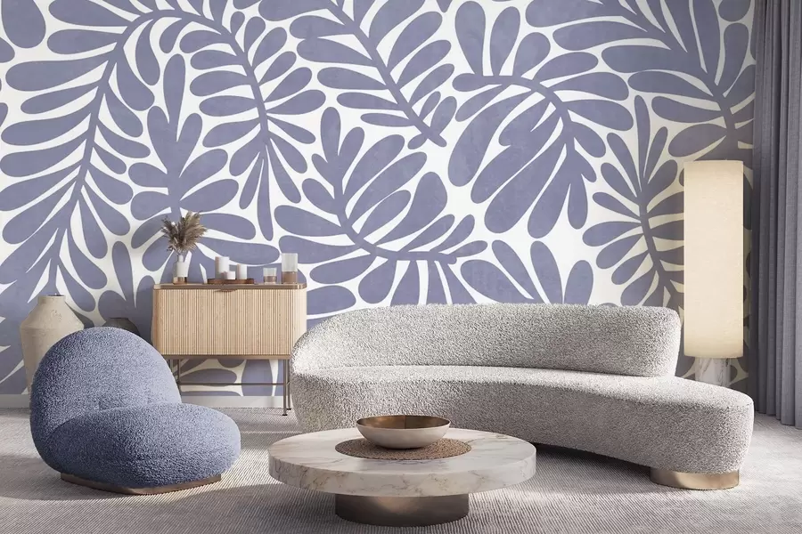 fototapet Frunze albastru deschis stilizate pe un fundal deschis, ilustrație cu textură w09775v1