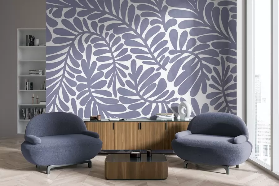 fototapet Frunze albastru deschis stilizate pe un fundal deschis, ilustrație cu textură w09775v1