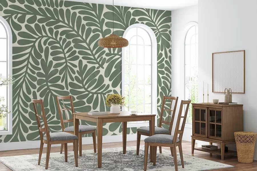 fototapet Frunze verzi stilizate pe un fundal deschis, ilustrație cu textură w09775v2