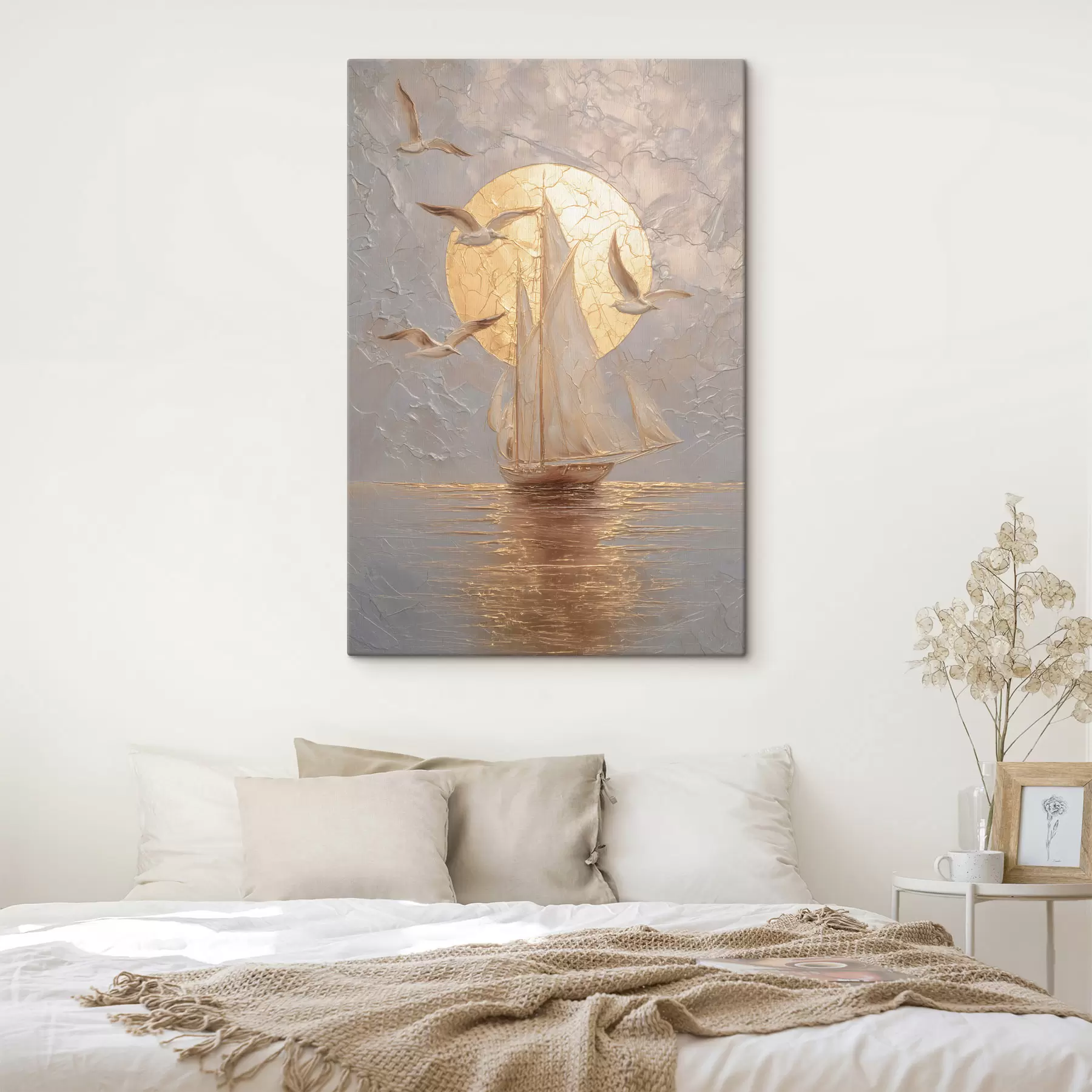 Tablouri o navă la apus, pictată în stil impasto s48556