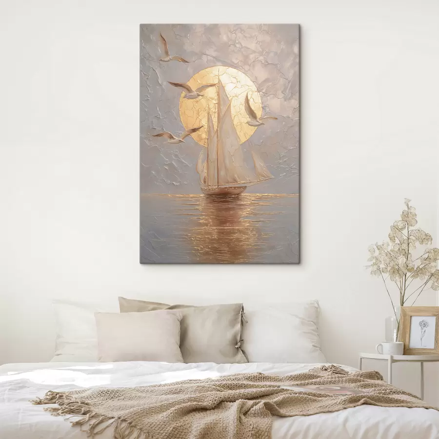 Tablouri o navă la apus, pictată în stil impasto s48556