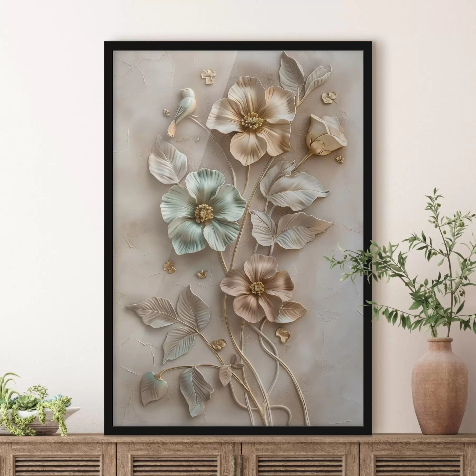 fototapet o ramură de cais înflorită, pictată în stil acuarelă f48527