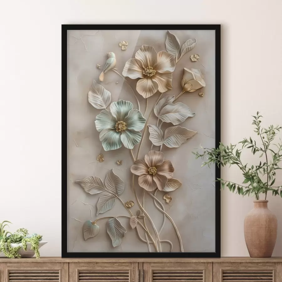 fototapet o ramură de cais înflorită, pictată în stil acuarelă f48527