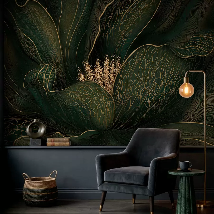 fototapet Floare abstractă de culoare verde închis, cu detalii realizate cu linii fine w05119v1